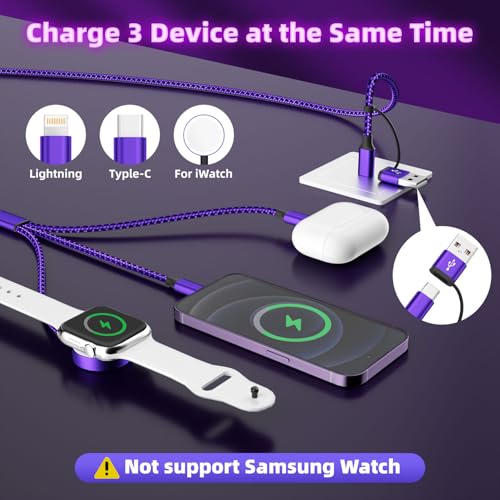 Travel Essentials 3-in-1 Charging Cable for Apple Watch & i Phone | Versatile 5 FT USB A/C to Type C Charger | Fast-Power Solution for Modern Travelers | Ultra-Lightweight & Portable Dual Compatibility | Convenient 2-Pack for Effortless Charging on the Go