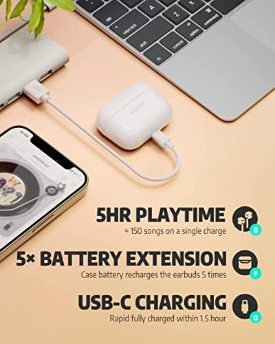 AIHOOR Bluetooth 5.3 Wireless Earbuds – Ultimate 30-Hour Battery Life with Extra Bass, Touch Control, and Built-in Mic for Sports and Music Lovers – High Gloss White Design for Stylish Audio Freedom