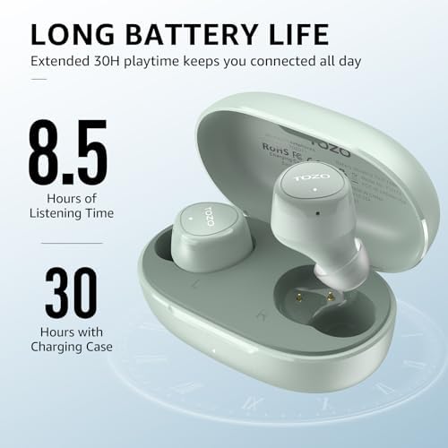TOZO E1 Bluetooth 5.3 Wireless Earbuds: Advanced Ergonomic In-Ear Headphones with 30-Hour Playtime, IPX6 Waterproof Protection, Customizable Stereo Sound, and Built-in Microphone for Superior Call Clarity and Comfort