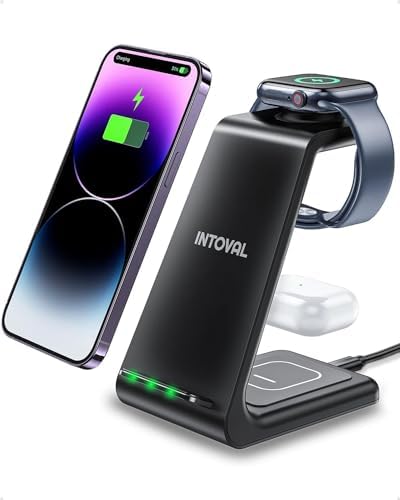 Intoval Premium 3-in-1 Wireless Charging Hub for Apple Devices – Fast & Efficient Dock for i Phone 16/15/14/13/12/11, Apple Watch Series 10/9/8, & Air Pods Pro – Sleek Space-Saving Design Perfect for Home or Office – Effortless Multi-Device Management with Advanced Compatibility