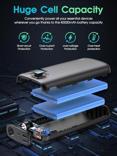 High-Capacity 40,000 m Ah Portable Power Bank with PD 30 W & QC 4.0 Fast Charging, Dual USB + Type-C Outputs, Built-in LED Flashlight & Real-Time Battery Display – Ultimate Travel Companion in Carbon Black for All Your Devices