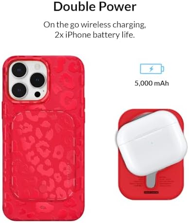 Stylish Hot Pink Leopard VELVET CAVIAR Magnetic Power Bank – Mag Safe Compatible Slim Charger for i Phone 12, 13, 14, 15 – Fast 5000 m Ah Portable Battery Pack with USB-C for Effortless Charging on the Go