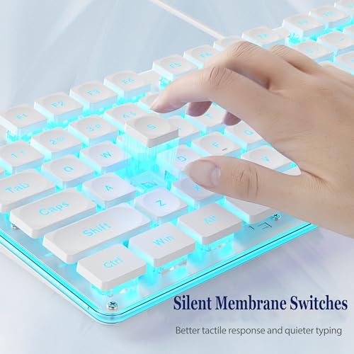 Surmen G1000 Pink Backlit Typewriter Keyboard – Full-Size 104 Keys with Silent Membrane, Durable Metal Panel, USB Wired for Effortless Gaming and Office Use – Stylish, Quiet, and Efficient Typing Experience