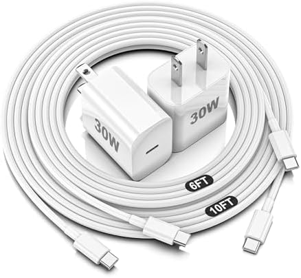 30 W USB-C Fast Charger Block with 6 ft & 10 ft Cables – Ultimate Charging Solution for i Phone 16, 16 Pro Max, 15, i Pad Pro & Samsung Galaxy S24 Ultra – Unmatched Speed, Safety & Versatility for Daily Use