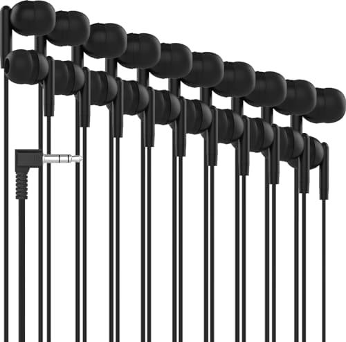 Maeline 20 Pack Bulk Earbuds – High-Quality Noise-Isolating In-Ear Headphones for Classroom and Travel – Comfortable 3.5 mm Wired Earphones for Kids and Adults – Durable Audio Solution for Phones, Computers, and Laptops – Sleek Black Design for Enhanced Listening Experience