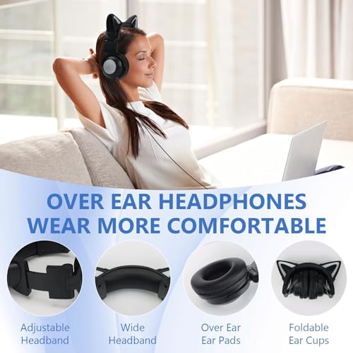 Cat Ear Bluetooth Headphones – Lightweight Over-Ear Gaming Headset with RGB Lighting for Kids & Adults, Unmatched Comfort for Gaming, Music & Calls, Seamless Wireless Connectivity with i Phone, i Pad, Laptop & PC, High-Quality Sound for Immersive Listening Experiences