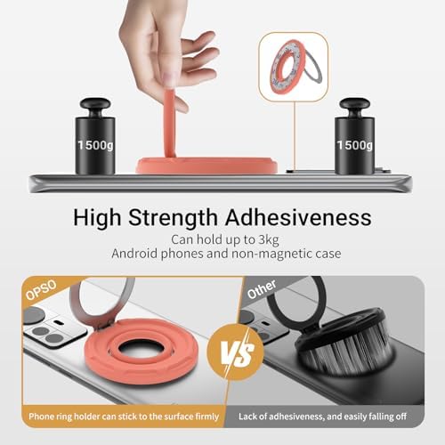 OPSO Magnetic Phone Ring Holder for Mag Safe – 360-Degree Rotating Silicone Finger Grip with Adjustable Kickstand Compatible with i Phone 16/15/14/13/12/Pro/Max & Samsung – Ultimate Hands-Free Essential for Enhanced Device Usability and Stylish Stability