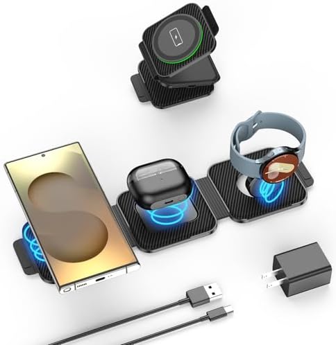 Ultimate 3-in-1 Wireless Travel Charger for Samsung Devices – Foldable Galaxy Watch Ultra/7/6/5 Pro/Active 2 Charging Pad with Mag-Safe for S25/S24/S23/S22 (+/Ultra) and Buds3 Pro – Enhanced Speed, Compatibility, and Safety Features – Ideal for On-the-Go Power Solutions