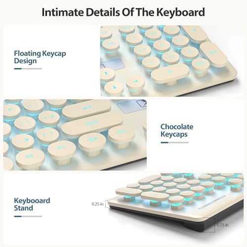 Transform Your Workspace with the Surmen Pink Retro Typewriter Keyboard – Backlit, Quiet & Full-Size 104 Keys for Effortless Typing and Style, Perfect for Home and Office Use!