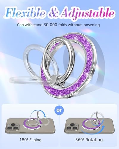 Glamorous Blue Glitter Mag Safe Phone Ring Holder – Stylish Magnetic Grip for i Phone 16, 15, 14, 13 Pro Max & Plus – Secure Finger Stand for Enhanced Control and Protection – Effortless Attachment and Detachment for Fashion-Forward Users