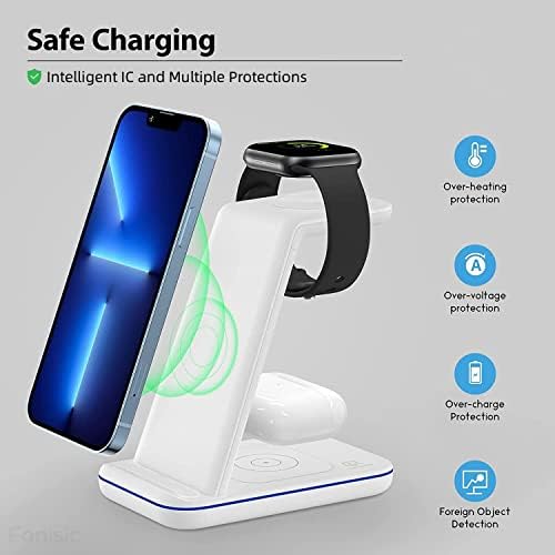 3-in-1 Wireless Charging Station for Apple Devices – Fast Magnetic Charger for i Phone 15/14/13/12/Pro Max/SE/11/XS/XR/8, Apple Watch 9-2, and Air Pods – Streamlined Power Solution for Home and Travel – Sleek, Compact Design for Enhanced Compatibility and Speed