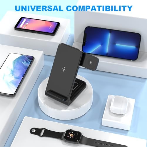 3-in-1 Wireless Charging Station for Apple Devices – Fast Charging Dock for i Phone 15/14/13/12 Pro Max, Apple Watch Series 8/7/SE/6/5/4/3/2, and Samsung Phones – Sleek Multi-Device Charger with Enhanced Safety Features and Compact Design