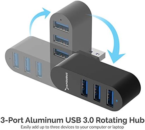 SABRENT Ultra-Compact 3-Port Aluminum USB 3.0 Hub with 90°/180° Rotatable Design – High-Speed Data Transfer & Ultimate Versatility for Effortless Connectivity on the Go