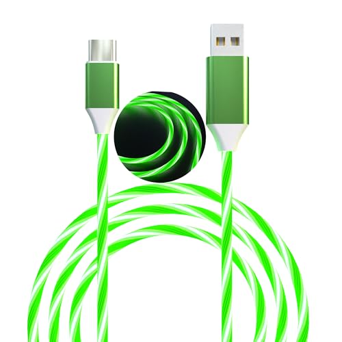 Illuminate Your Charging: 2-Pack LED USB A to C Charger Cable – Vibrant Light-Up Type C Cord for i Phone 15, Samsung Galaxy S21/S20/S10/S9/S8, Note 20, LG V30/V20/G6 – 78-Inch Durable Fast Charging Solution in Purple & Green