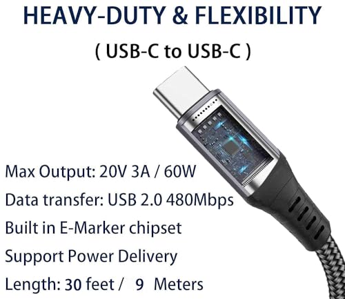 15 FT USB-C to USB-C Charging Cable (2 Pack, 60 W) – High-Speed Data Transfer & Power Delivery for i Phone 15 Pro, Samsung Galaxy S23/S22, Google Pixel 6 Pro, and More – Ultimate Compatibility & Durability for On-the-Go Charging Solutions