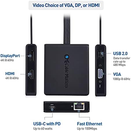High-Performance Cable Matters USB C Hub with HDMI, Display Port & VGA – Multiport Adapter for Seamless Connectivity | Fast Ethernet & 60 W Charging | Compatible with Thunderbolt 3, USB4, Mac Book Pro, Dell XPS & More – Enhance Your Workspace Today!