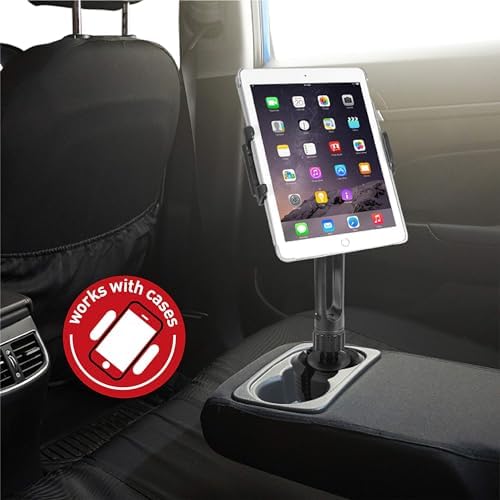 Macally Heavy-Duty Cup Holder Tablet Mount – Versatile i Pad and Tablet Holder for Cars, Trucks & Vehicles – Adjustable Design for 3.5″ to 8″ Devices with Case – 360-Degree Rotation for Optimal Viewing – Effortless Installation for Enhanced Road Safety and Hands-Free Use