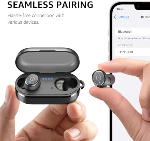 TOZO T10 Wireless Earbuds with Bluetooth 5.3 – Customizable EQ for Personalized Sound, Ergonomic Fit for Ultimate Comfort, 55 Hours Playtime, IPX8 Waterproof Rating, Wireless Charging Case – 2025 Enhanced Audio Experience for Active Lifestyles