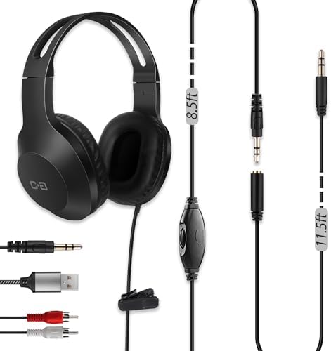 Maximize Your Audio Experience with 20 Ft Extended Wired Headphones – Perfect for TV & PC Use with Over-Ear Comfort, User-Friendly Integrated Volume Control, and Compatible with 3.5 mm Aux, USB & RCA – A Must-Have for Seniors and Audiophiles Seeking Unmatched Sound Quality and Freedom of Movement