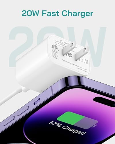 Pink Power Duo: 20 W PD USB-C Fast Charging Set with Dual 6 FT MFi-Certified Cables – High-Efficiency Charging Solution for i Phone 14, 13, 12, 11 Pro/Pro Max/Xs/XR/X – Stylish, Safe, and Versatile Power Accessory for Home, Office, and Travel
