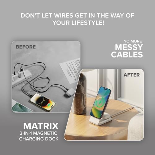 ALOGIC Matrix Magnetic Wireless Charging Dock: Rapid 15 W Power Bank for i Phone 14 Pro, 14 Plus, 13, 12 & Air Pods Pro | Seamless Mag Safe Compatibility for Effortless Dual Device Charging | Ultra-Portable Design for On-the-Go Power Solutions