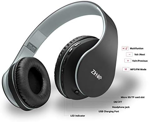ZIHNIC Bluetooth Over-Ear Headphones – Premium Foldable, Noise-Cancelling Wireless & Wired Headset with Micro SD/TF Card Support and FM Radio – Lightweight Comfort & Superior Sound Quality for Uninterrupted Listening on Mobile Devices and PCs (Black)