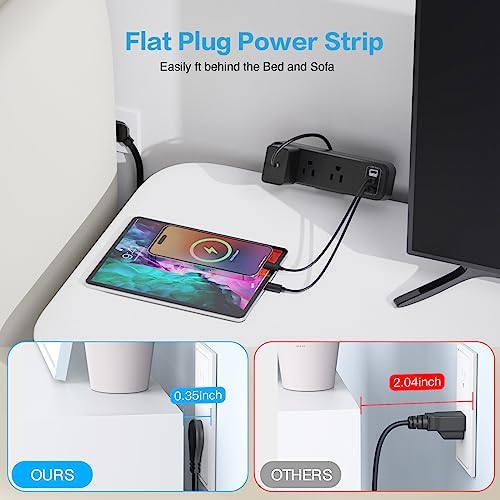 Premium Desk Clamp Power Strip with USB C – 3 Outlet Extension Cord for Streamlined Workspaces, 6.5 ft Thin Cable, Space-Saving Flat Plug Design for Easy Mounting on 1.6 inch Desktops – Fast Charge Capability for Modern Devices