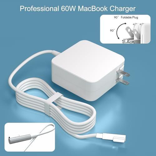 60 W Magnetic L-Type Power Adapter for 13-Inch Mac Book Pro & Mac Book – High-Performance Replacement Charger for Models A1181, A1185, A1278, A1342, A1184, A1330, A1344 – Lightweight Design for Ultimate Portability and Fast Charging Efficiency