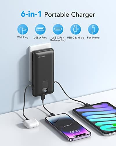 Charmast Ultra-Fast 20000 m Ah Portable Charger with Integrated Cables and Wall Plug – Universal Compatibility for i Phone 16/15/14/13, Samsung, Google, i Pad – Sleek Design, Rapid 20 W USB-C Power Delivery for On-the-Go Charging Solutions