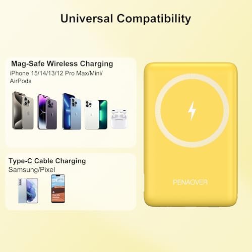 Magnetic Wireless Power Bank for i Phone 16/15/14/13/12 | 5000 m Ah Fast Charging Battery Pack with USB-C Cable | Ultra-Slim & Lightweight Design for Easy Portability | Advanced Safety Features for Reliable On-the-Go Power Solutions