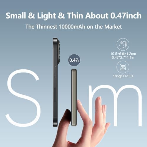 LUCKYDUO Ultra Slim 10000 m Ah Magnetic Power Bank – Sleek Wireless Charger with PD 20 W Two-Way USB-C Fast Charging for i Phone 16/15/14/13 Series – Perfect Travel Companion for Effortless Charging on the Go