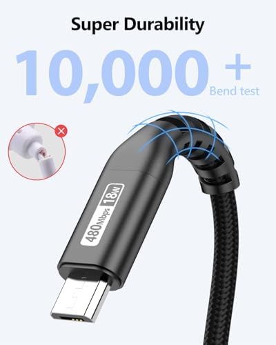 Ultra-Durable 10 FT Micro USB Cable 3-Pack – Fast 18 W Charging & Data Sync for Samsung Galaxy, Android Devices & PS4 – Premium Nylon Braided for Enhanced Flexibility & Strength – Perfect for Home & Office Use