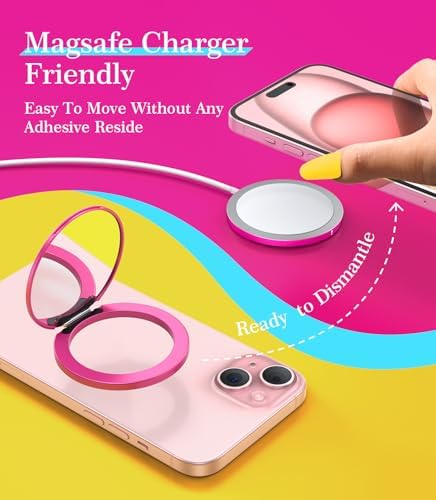 Cell Phone Stand Compatible with Magsafe Mirror Mount [Anti-Scratch & Portable] Girls Women Magnetic Travel Makeup Mirror Desk Fits for iPhone 16/15/14/13/12 Plus Pro Max (Pink) – Enhanced Compatibility and Speed