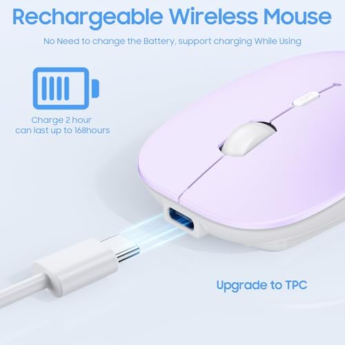 Sleek Rechargeable Bluetooth Mouse – Ultra-Quiet Wireless Mice for Laptops, Mac Books, i Pads, and Android PCs – Ergonomic Design for Comfort and Versatility – Compatible with Windows and Linux – Perfect for Work and Study