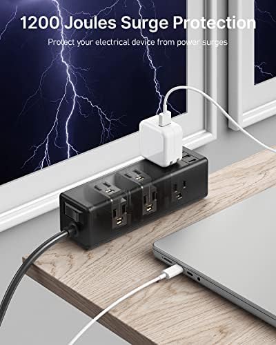 CCCEI Desk Clamp Power Strip: 9 Outlet Surge Protector with USB-A & USB-C Fast Charging | Compact Desktop Edge Mount Power Station | 6 FT Flat Plug for Easy Access | Ideal for Home Office & Gaming Setups | Enhanced Organization & Efficiency