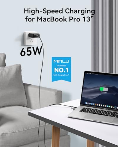 MINLU 65 W Ga N 3-Port USB-C Wall Charger with 100 W 2-in-1 Cable – Rapid Multi-Device Charging for Mac Book Pro/Air, i Phone 16/15, Galaxy S24 Ultra & More – Compact, Travel-Optimized Design for High-Efficiency Power Delivery – Ultimate Charging Solution for Home, Office, and On-the-Go