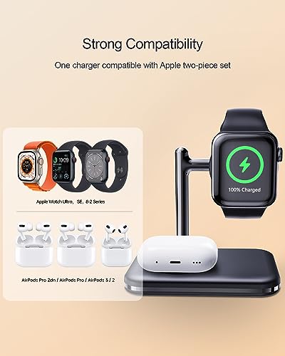 Dual Charging Dock for Apple Watch & Air Pods – Portable 2-in-1 Charger Stand with Fast Charging Capability, Compatible with All Apple Watch Series Ultra/10/9/8/7/6/SE/5/4/3 and Air Pods Pro/4/3/2/1 – Sleek Foldable Design for Travel and Space-Saving Solutions