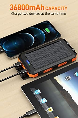 Ultimate 36,800 m Ah Solar-Powered Waterproof Charger – Dual QC 3.0 Fast Charging Power Bank with Built-in Flashlight for Smartphones and Electronics – Reliable Outdoor Companion in Deep Orange – Unmatched Durability for Travel, Camping, and Emergency Use – Enhanced Device Compatibility and Performance