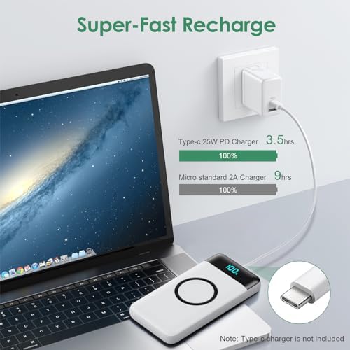 Ultra-High Capacity 30,800 m Ah Wireless Power Bank – 15 W Fast Charging & 25 W PD QC4.0 – Smart LED Display with 4 Outputs & 2 Inputs – Versatile USB-C External Battery Pack for i Phone, Samsung & More – Travel-Ready Charging Solution in Sleek White Finish