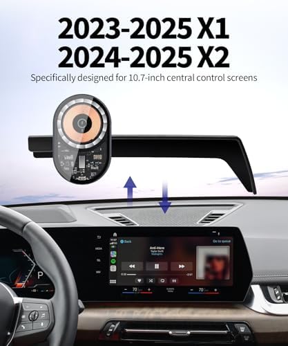 BMW X1 & X2 Premium Wireless Charging Phone Holder (2023-2025) – Mag Safe-Compatible 360° Rotating Smartphone Cradle for 10.7-Inch Screens – Enhance Navigation & Safety with Secure Clip Design for Optimal Stability