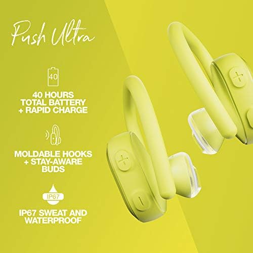 Skullcandy Push Ultra Electric Yellow True Wireless In-Ear Earbuds – Power-Packed Audio with IP67 Waterproofing, 40-Hour Battery Life & Bluetooth 5.0 Connectivity for Uninterrupted Listening Experience