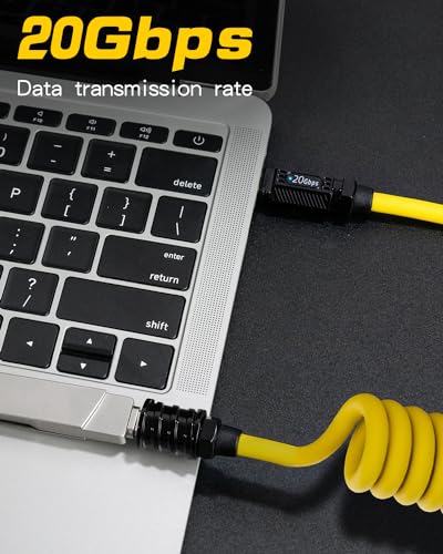 Premium Poyiccot Coiled USB C to USB C Cable – 140 W Power Delivery, 20 Gbps High-Speed Data Transfer, 8 K Video Output | Durable Spring Design for Tangle-Free Travel | Perfect for i Phones, Mac Books & More | 5 ft Length for Effortless Organization and Versatile Use