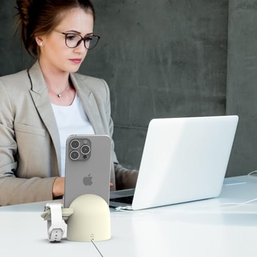 Sleek 2-in-1 i Phone & Apple Watch Charging Dock – Fast 15 W Multi-Device Charger with Durable Non-Slip Silicone Base for i Phone 14/13/12 Series & All Apple Watch Models – Space-Saving Design for Ultimate Tech Organization and Streamlined Aesthetics
