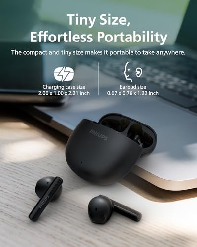 PHILIPS TAT1139 True Wireless Earbuds – Immersive 13 mm Drivers for Deep Bass, AI-Enhanced Call Clarity, 26-Hour Long Battery Life with Quick Charge, Advanced Bluetooth 5.4 for Effortless Pairing, IPX4 Water-Resistant Design for Active Lifestyles, Ergonomic Comfort Fit in Sleek Black Finish