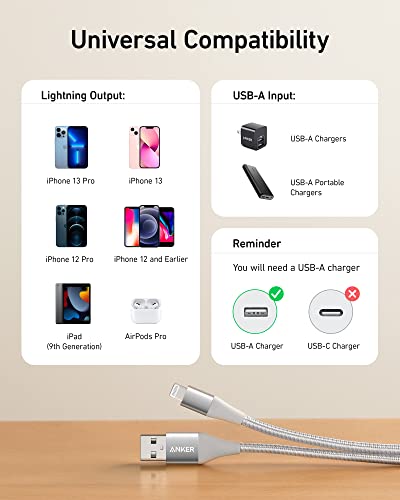 Anker 551 USB-A to Lightning Cable (3 ft) – Ultra-Fast Charging i Phone Charger, MFi Certified for i Phone 13/12/11/X/8 Series, Durable Nylon Build for Home and Car Use, Superior Compatibility and Reliability