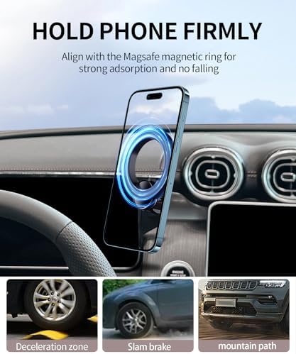 Premium 360° Rotation Car Phone Holder for 2023-2025 Mercedes Benz GLC & 2022-2025 C-Class – Mag Safe Compatible Mount for 12.3-Inch Digital Instrument Cluster – Secure Clip Design for Enhanced Stability & Hands-Free Convenience – Ideal Smartphone Accessory for Navigation and Calls