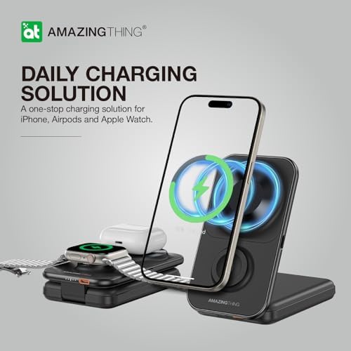 Revolutionary Foldable Magnetic Power Bank – 8000 m Ah Portable Charger with Dual Built-in USB-C Cables, Mag Safe Compatible for i Phone 12-16 Series, i Watch & Air Pods – Fast Charging Solution for Effortless Travel and Daily Use