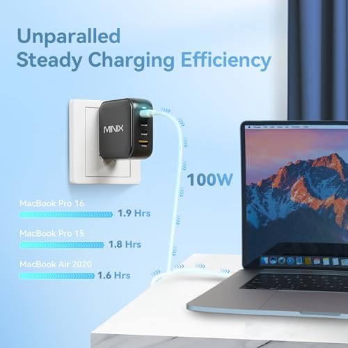 MINIX 100 W USB C Fast Charger – NEO P3 Turbo 4-Port Ga N Wall Adapter for Mac Book Pro, Air & More – 3 USB-C Ports (Up to 100 W/20 W), 1 USB-A (Up to 18 W) – Compact, High-Efficiency Charging for Laptops & Smartphones – Ideal for Travel & Daily Use – Enhanced Safety Features Included