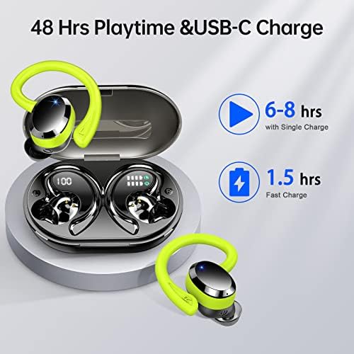 Premium Bluetooth 5.3 Wireless Earbuds with Superior Hi-Fi Stereo Audio | 48-Hour Playtime | IP7 Waterproof for All-Weather Use | Ergonomic Sport Earhooks for Active Lifestyles | ENC Mic for Crystal-Clear Conversations | Ideal for Music Lovers and Fitness Aficionados
