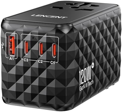 85 W Universal Travel Power Adapter with Retractable USB-C Cable – Optimal Fast Charging Hub for Global Use, Featuring 4 Ports for Seamless Connectivity in US, EU, UK & Beyond, Engineered for On-the-Go Professionals Seeking Efficiency and Versatility
